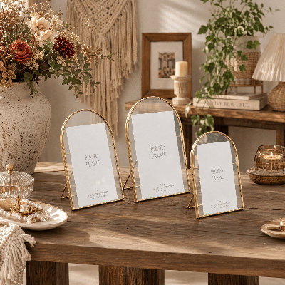 Gold Floating Picture Frames Set of 3, Metal Glass Photo Frame, Tabletop Desk Decor