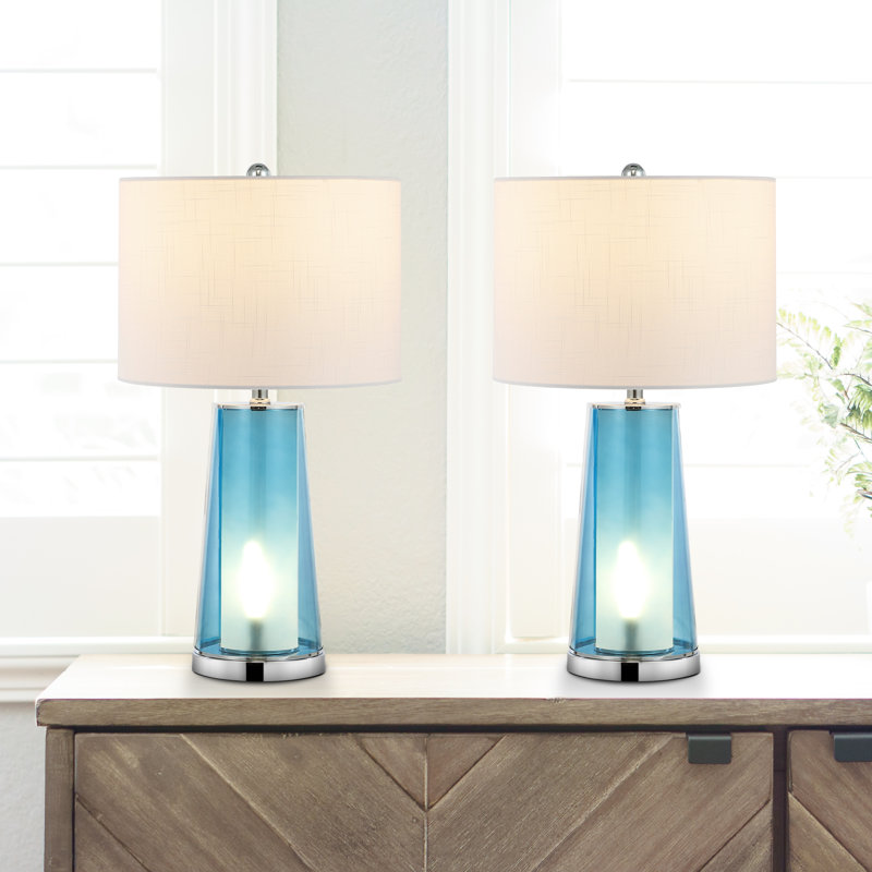 Lampe de table en verre Wiresh, Bleu transparent / chrome