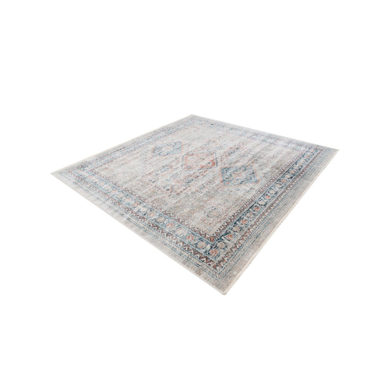 Kaleigh Beige/Blue/Gray Area Rug, Square 5'3"