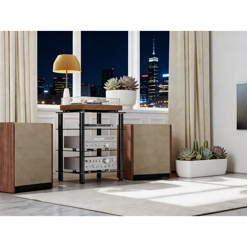 4-Tier Media Stand With Glass Shelf, Audio/Video Component Cabinet For Apple TV, Xbox One, PS4