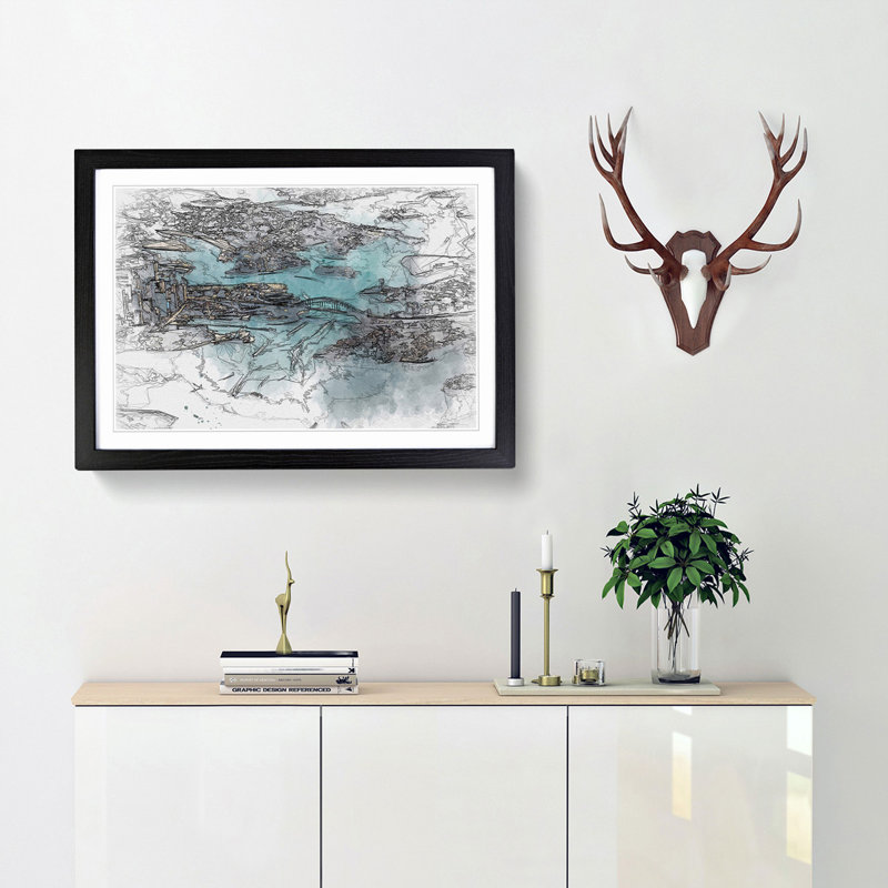 Birds Eye View of Sydney Australia in Abstract - Picture Frame Graphic Art Print, Black Framed, 48cm H x 65cm W x 2cm D