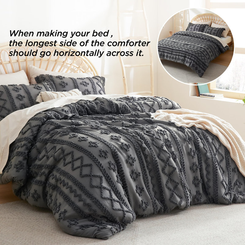 Ensemble de literie Boho, Gris, Housse de couette et insert très grand + 2 très 