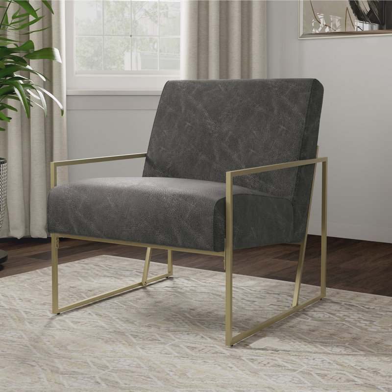 Fauteuil d'appoint en métal Ricci, Similicuir gris foncé