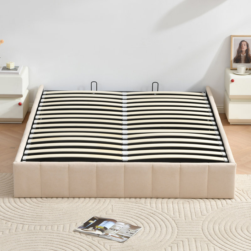 Juanetta Hydraulic Lift Up Storage Upholstered Platform Bed With Wooden Slats, Sturdy And No Noise, Easy Assembly, Queen