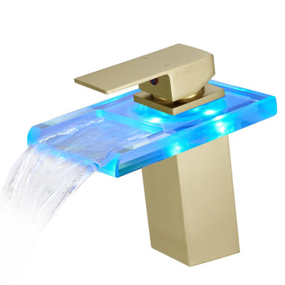 Robinet de lavabo de salle de bain monocommande en laiton avec DEL