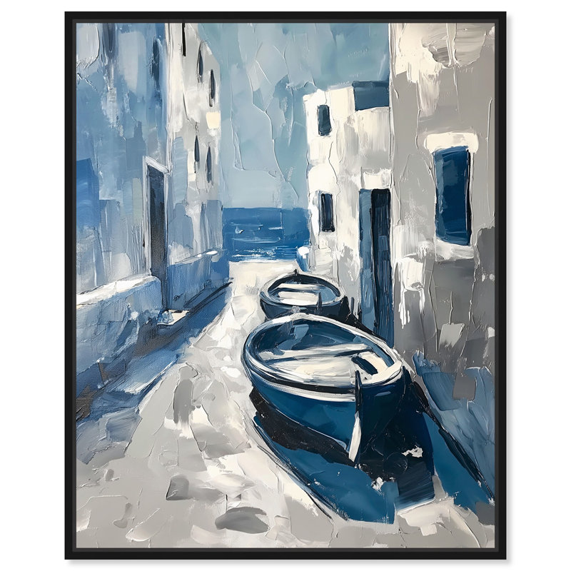 «Calm Voyage», peintures côtières par Art Remedy, Cadre flottant noir, H 21 po x l 17 po