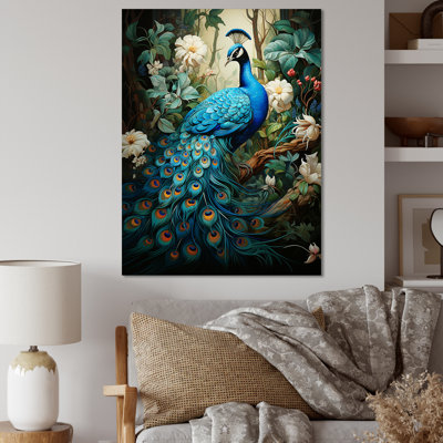 Zellie Teal Peacock Monochrome - Peacock Wall Art