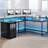 Monge 67'' L-Shape Wood Desk Computer Table with LED Light & Power Outlets-1223196399