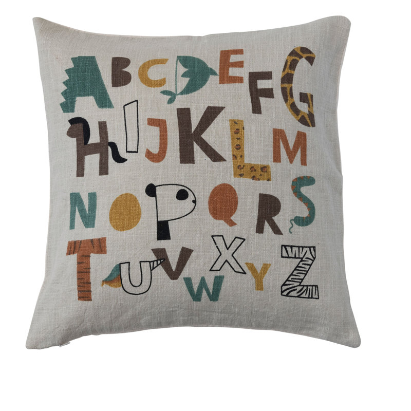 Kids' Alphabet Embroidered Cotton Square Pillow