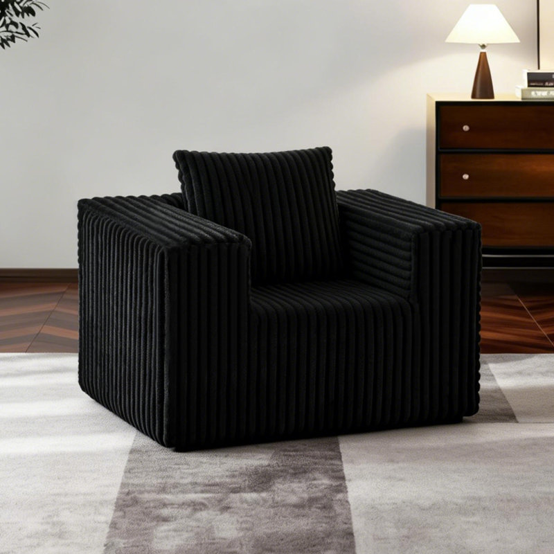 Canapé simple 32 po en velours côtelé cannelé désossé, sans assemblage, avec ressorts ensachés en mousse à mémoire de forme et coussin de lecture