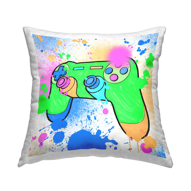 Splattered Game Controller Decorative Printed Throw Pillow Design by Marcus Prime