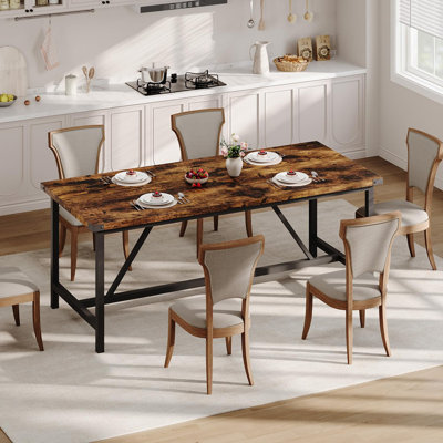 Ensemble de table de salle à manger Farmhouse pour 6 à 8 personnes, table de salle à manger industrielle robuste de 71 po avec structure en métal, facile à assembler pour le bureau de la salle à manger (brun)