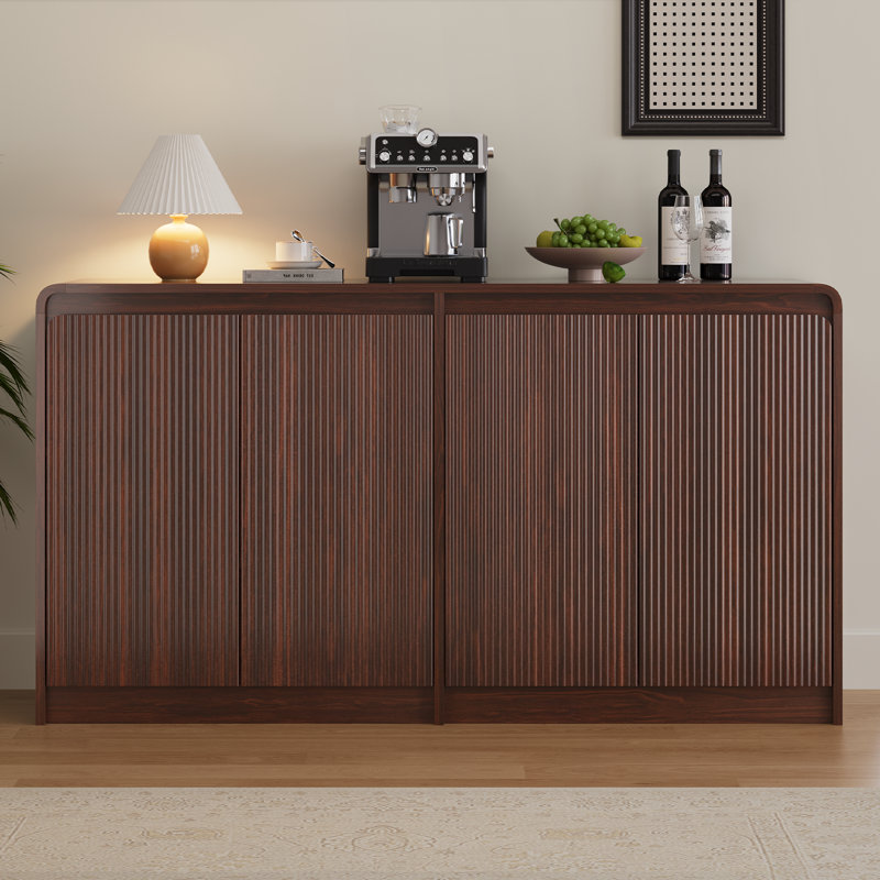 Buffet de rangement Ato de 61 po avec portes et tablettes pour la cuisine et le salon, Noyer brun