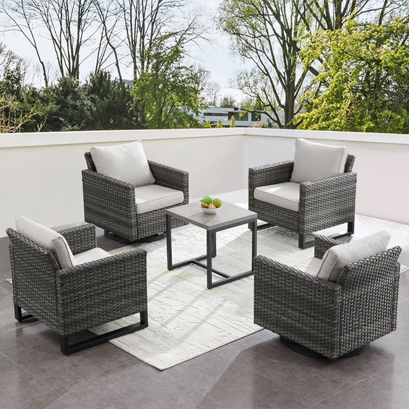 Ensemble de conversation d'extérieur 4 places avec coussins Naresa, Gris, Beige