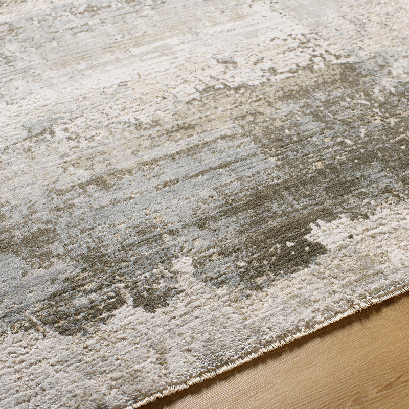 Brunswick-Abstract Grey Blue Modern Marble Fringe Living Dining Bedroom Rug, Rectangle 152 x 225cm