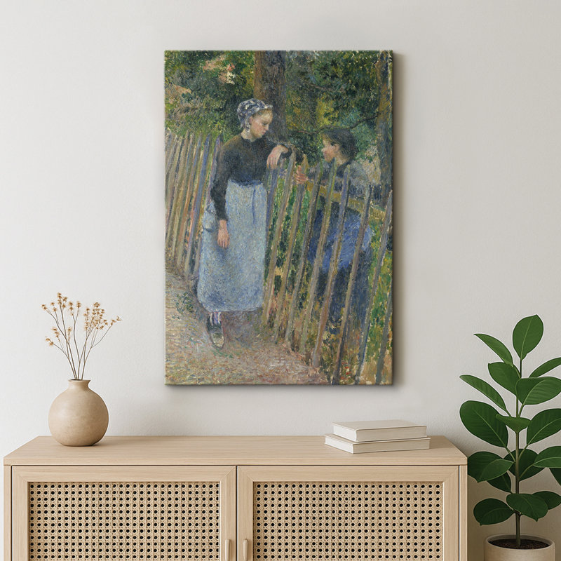 «Quiet Garden Conversation», images de personnages de campagne européenne, impression sur toile encadrée, Toile tendue