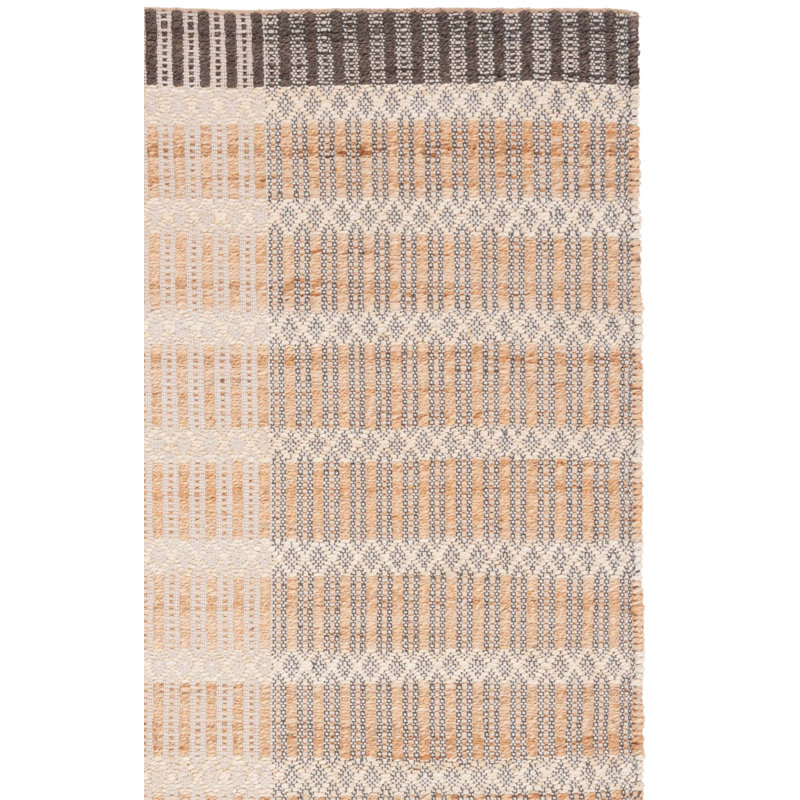 Tapis rayé tissé à la main et tissé à plat en naturel / gris anthracite, Rectangle 8 pi x 10 pi