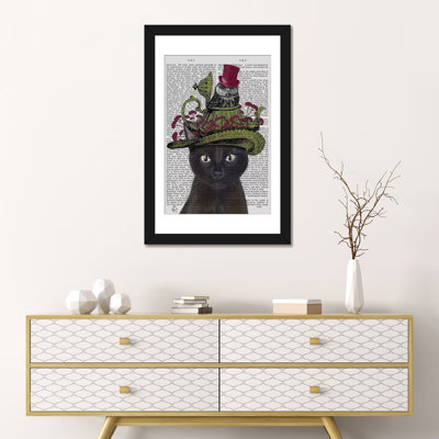 «Black Cat with Teapot and Owl I», impression sur toile