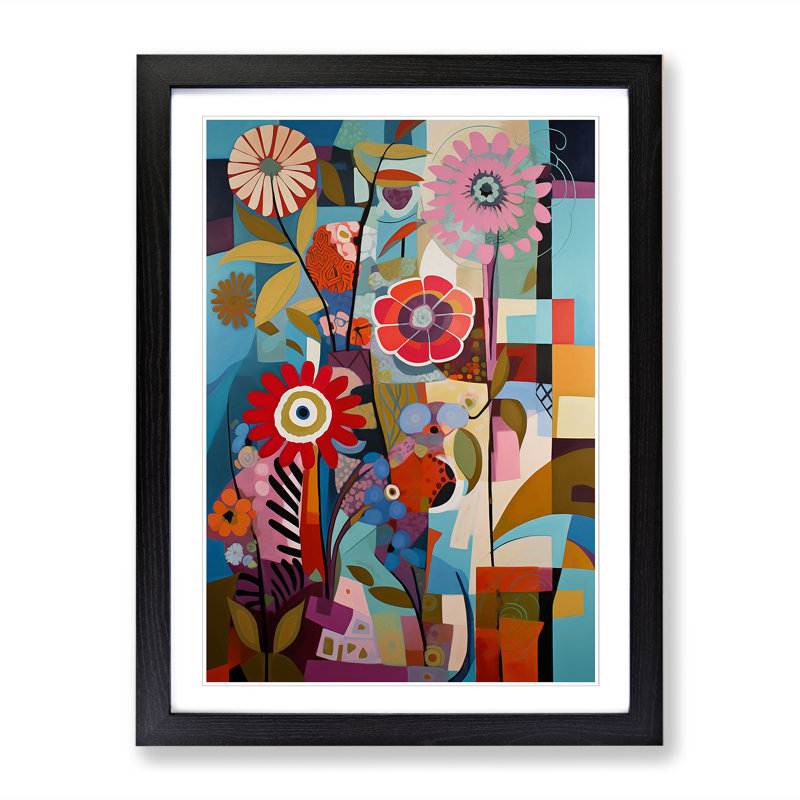 FRM-V0523-872X Flowers Constructivism Vol.1 1 Piece Single Picture Frame Wall Art, 46cm H x 34cm W x 2cm D, Oak Framed
