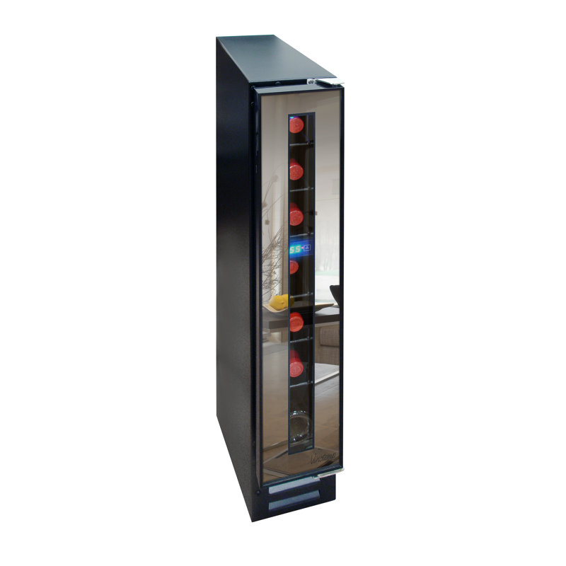 Sleek 7-Bottle Freestanding Mirror Wine Cooler with Interior LED Lighting