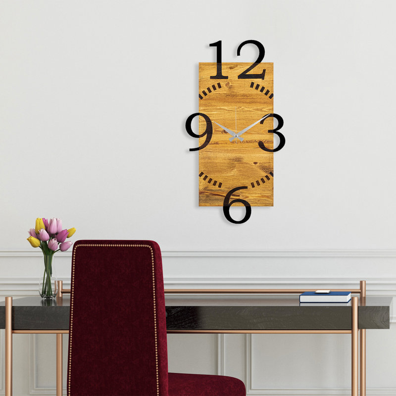 Horloge murale élégante en bois 16,1 x 1,2 x 29,1 pouces | 100% bois massif avec accents métalliques, mécanisme silencieux | Finition unique en noyer et noir, parfaite pour la décoration intérieure et les espaces de bureau, élégante et fonctionnel