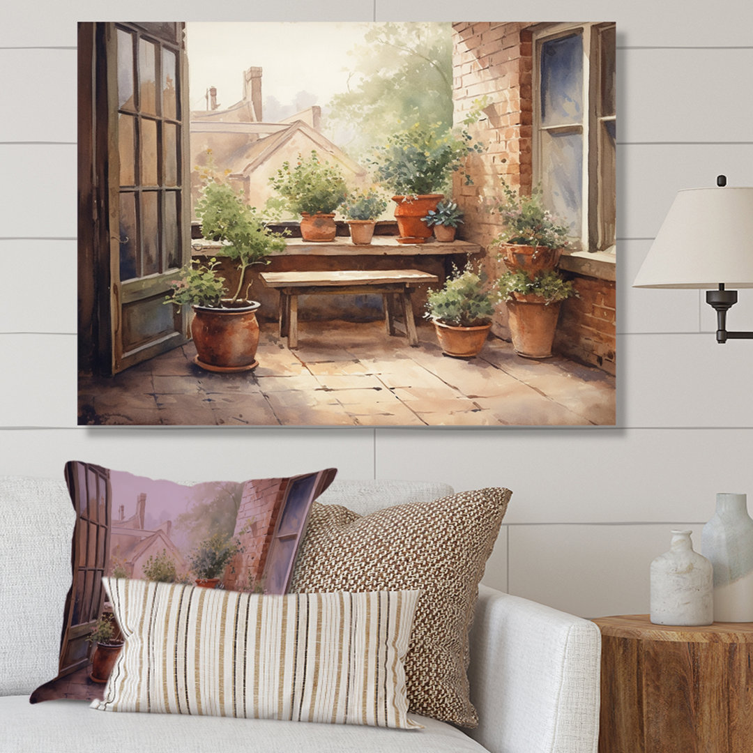 Runald Cottage Balcony Garden III - Landscape Cottage Framed Canvas Print Wall Art Red Barrel Studio® 