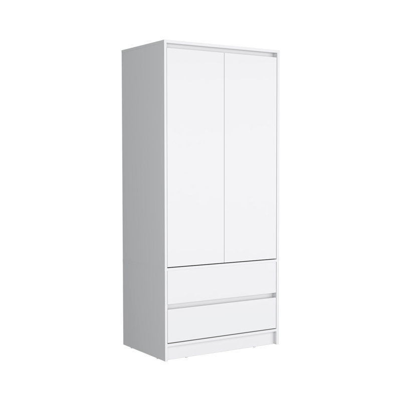 Armoire, penderie avec deux tiroirs, tringle, Blanc