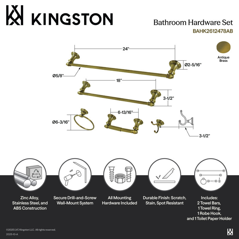 Ensemble de quincaillerie de salle de bain Kingston Brass Provence 5 pièces, Chrome poli