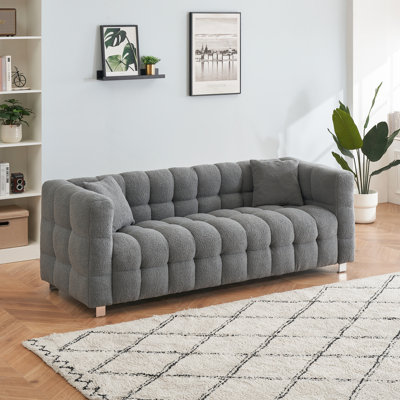 Canapé gris de 203 cm (80 pouces) pour salon ou chambre, garni de polaire, avec 3 coussins, pieds en métal, rembourrage en mousse et cadre en bois massif.