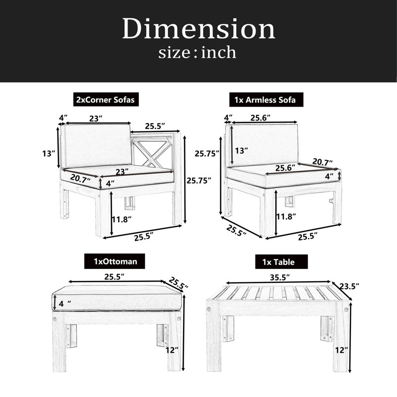 Ensemble de conversation modulaire avec canapé et coussins 5 pièces, Beige
