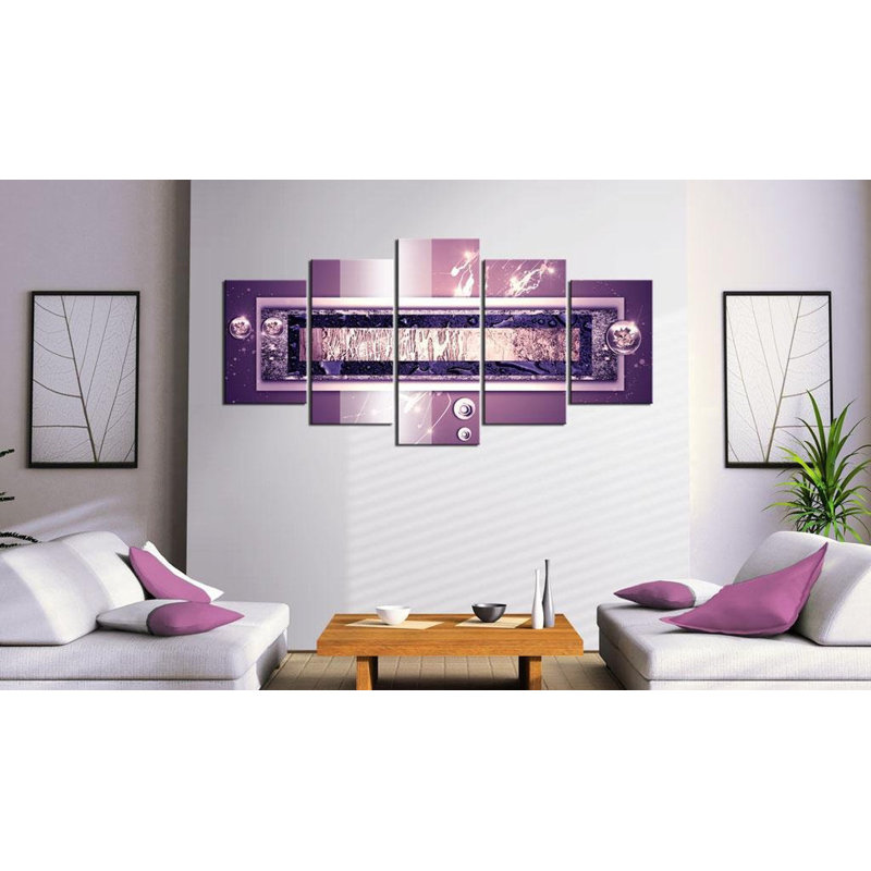 Cascade mauve sur toile, reproduction de 5 pièces, H 40 po x l 80 po x P 0,7 po