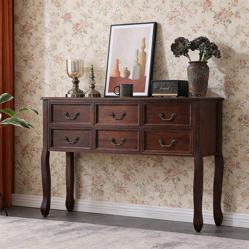 Console américaine à plusieurs tiroirs, H 32,28 po x l 47,24 po x P 12,6 po, Marron foncé