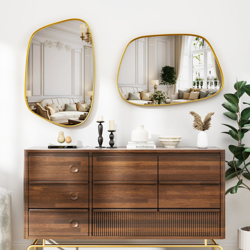 Irregular Wall Mirror - Decorative Tempered Glass Mirror With Aviation Aluminum Alloy Frame For Bathroom, Bedroom, Living Room, Entryway, Cloakroom