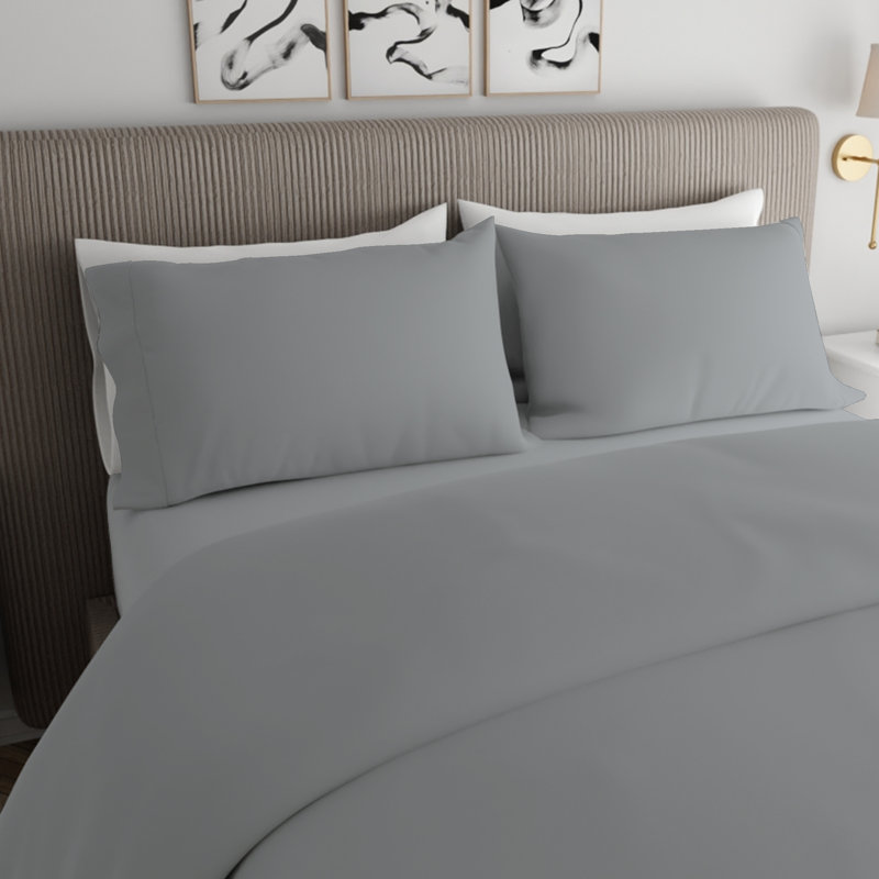 144TC 100% Organic Cotton Duvet Set, Double Duvet Cover + 2 Standard Pillowscases, Grey
