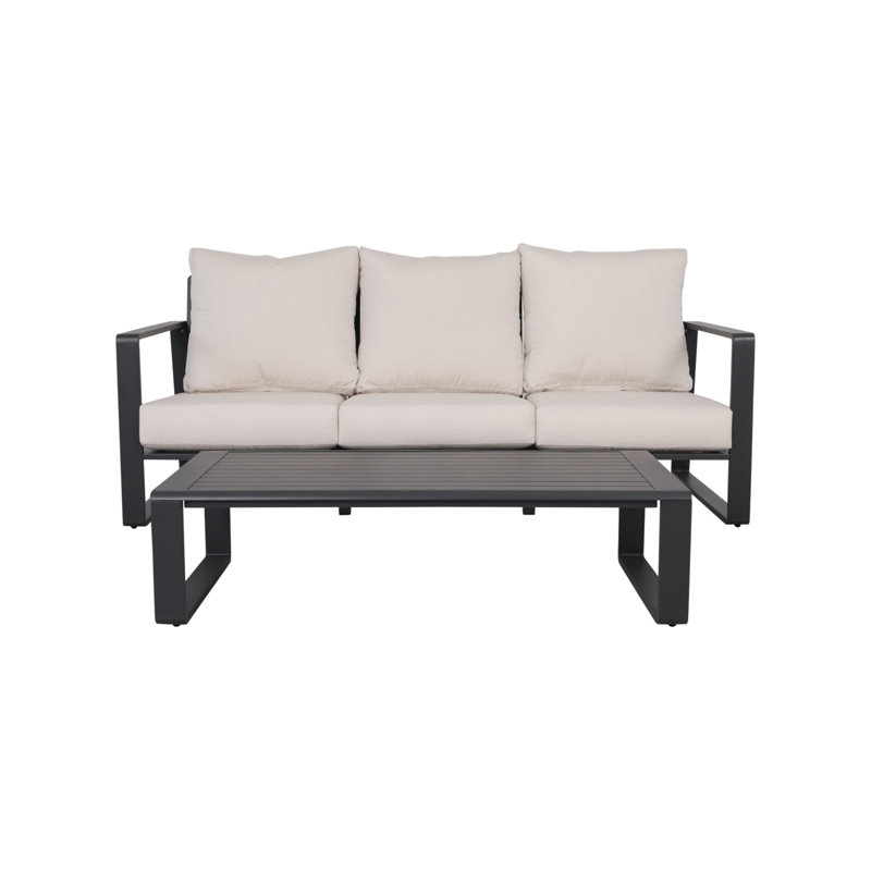 Canapé pour trois personnes + table basse rectangulaire, coussins brun clair YB15052