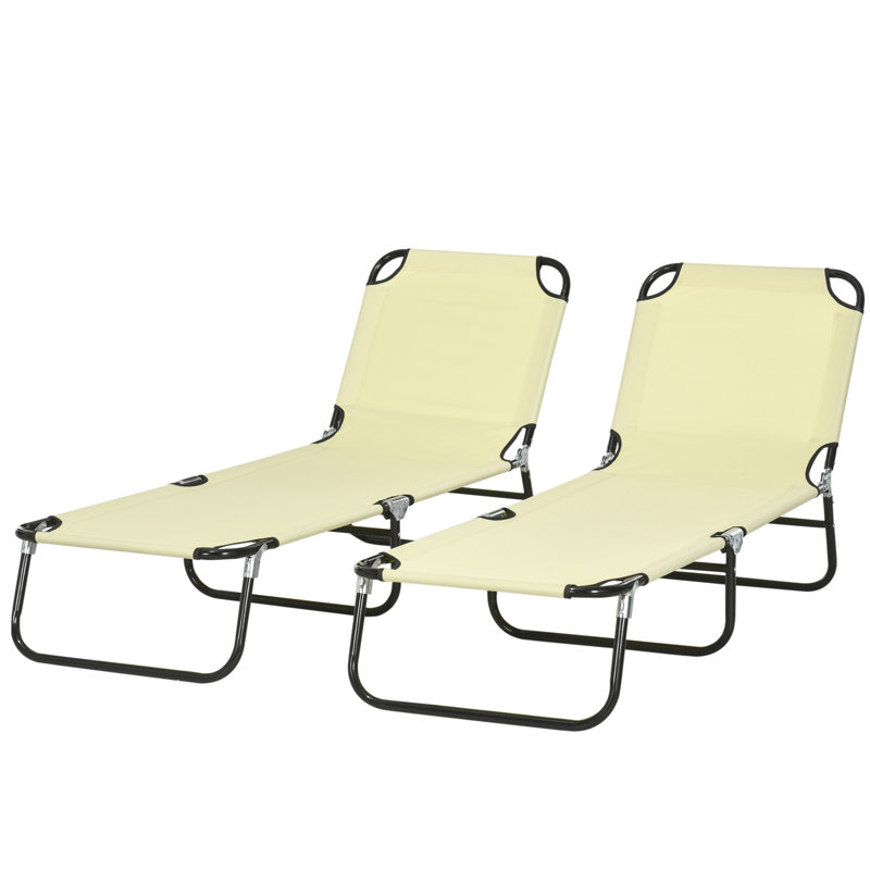 1 Set 2 Pack Folding Chaise Lounge Chairs, Adjustable 5-position Reclining Back Sun Loungers, Lightweight Foldable Steel Frame Outdoor Tanning Chairs
