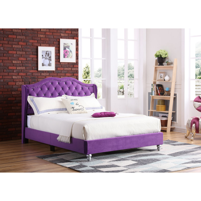 Transitional Purple Upholstered Full Bed