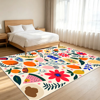 1pièce de tapis floraux fruités pour le salon, doux et confortable, convient à toutes les saisons, facile à entretenir, tapis de sol intérieur lavable à la machine, sous la table de ferme convenant à la chambre à coucher, à la salle à manger, au couloir, au patio, au balcon, à la décoration intérieure. .. ..