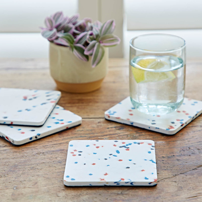 Recycled Plastic Square Coasters, White