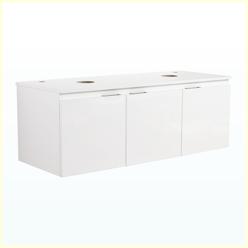 Meuble-lavabo suspendu de 122 cm (48 po) avec lavabo, porte d'armoire à fermeture amortie, design blanc moderne