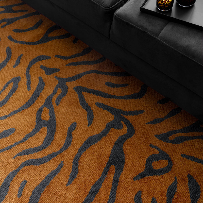 Alaisdair Tiger Animal Print Orange Area Rug, Rectangle 160 x 230 cm