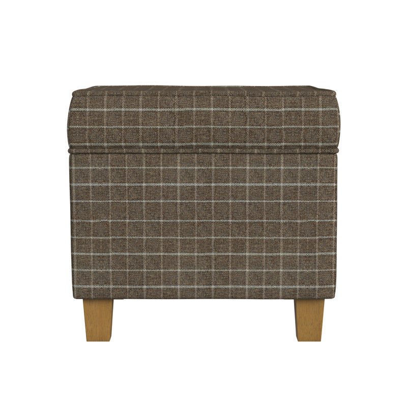 Asha 17.5" Square Storage Ottoman, Brown Window Pane Fabric