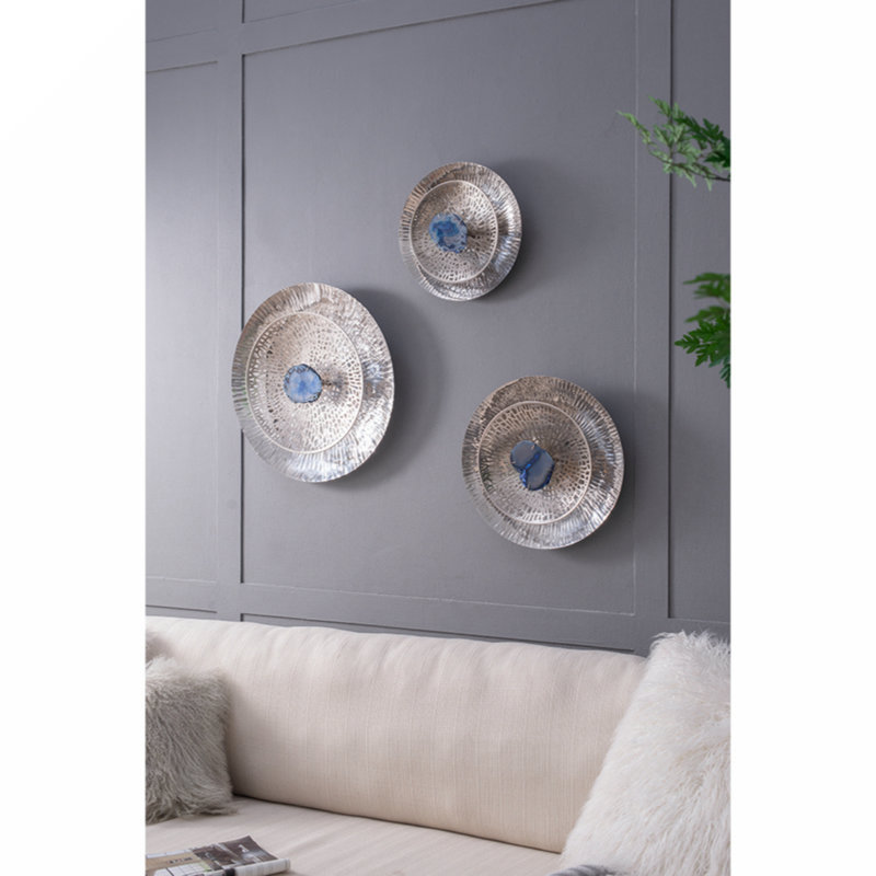 Décoration murale abstraite en métal et agate Dex - ensemble de 3