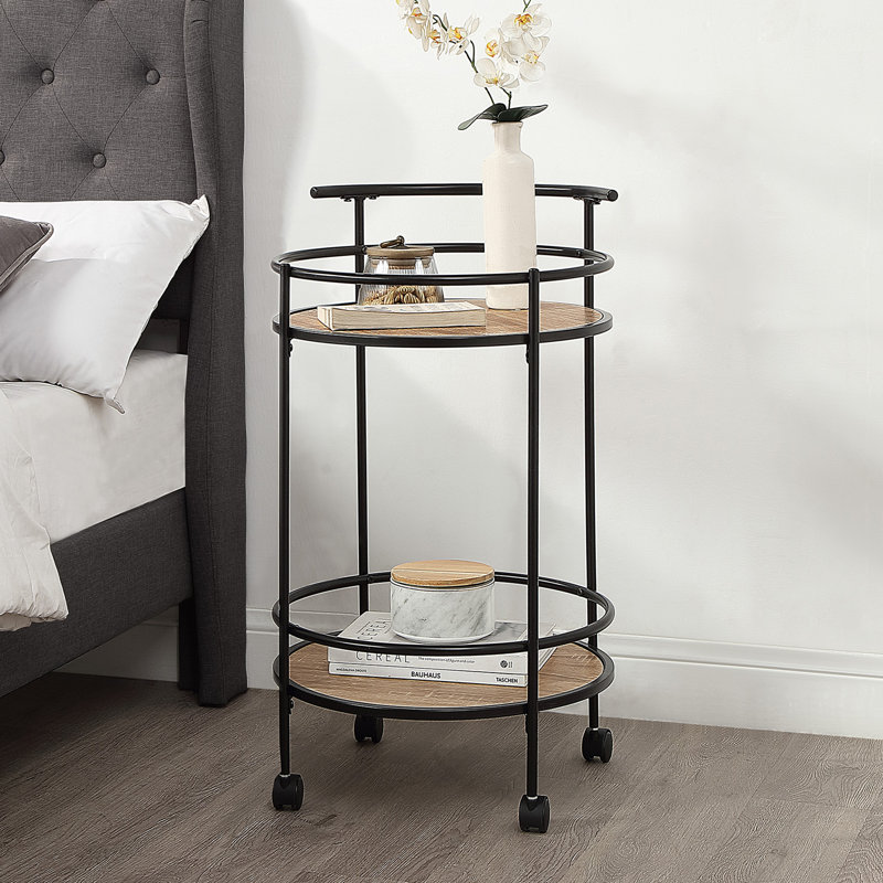Rayfield Metal Serving Bar Cart, Weathered Oak Black