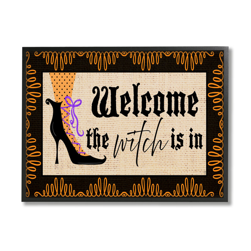 «The Witch Is in Sign Spooky Halloween Welcome» par Andi Metz - impression, H 11 po x l 14 po, Giclée encadrée noir minuit