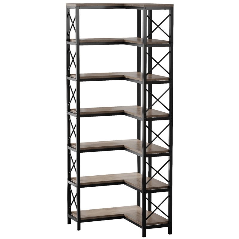79.53" Tall 7-Tier Large Corner Bookshelf, Gray