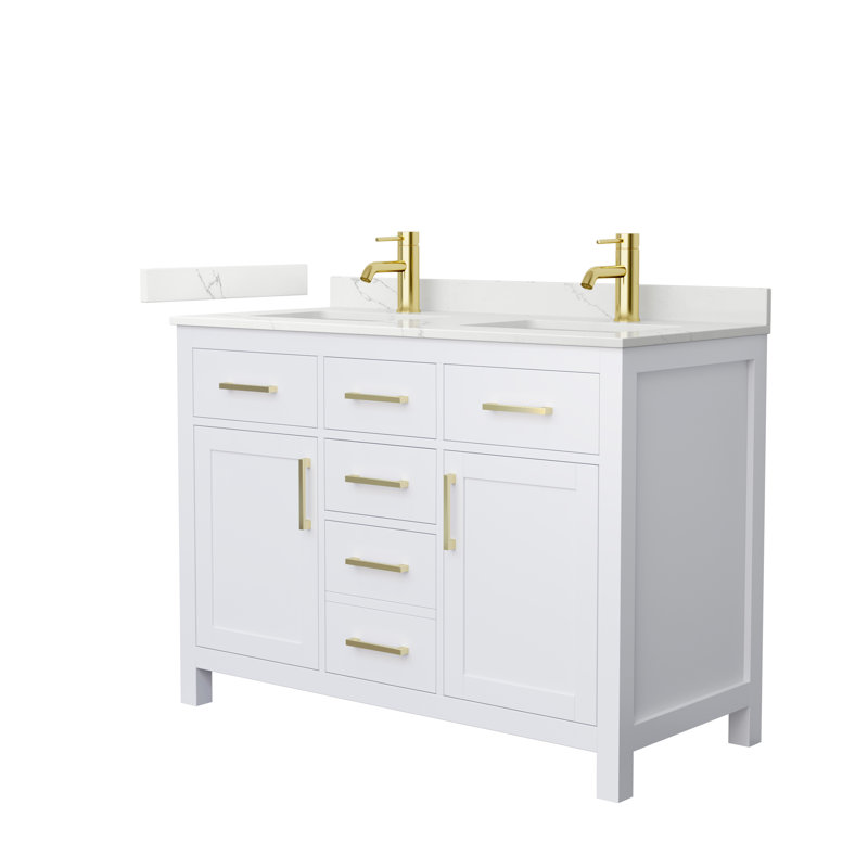 Beckett 48" Freestanding Double Bathroom Vanity with Quartz Top, White, Brushed Gold, Giotto Quartz