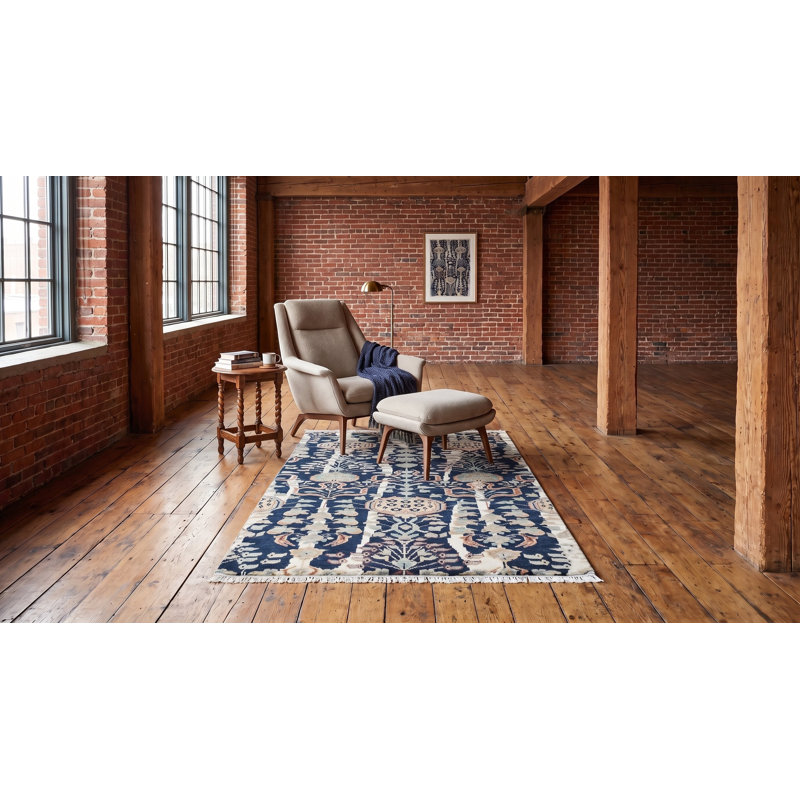 Tapis à motif géométrique contemporain en laine noué à la main 5 x 8