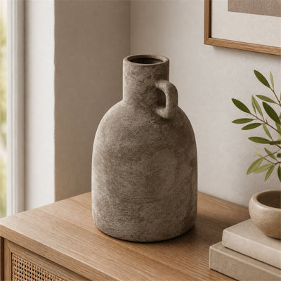 Vase décoratif en terre cuite au fini gris patiné 6,5 x 6,5 x 10 po