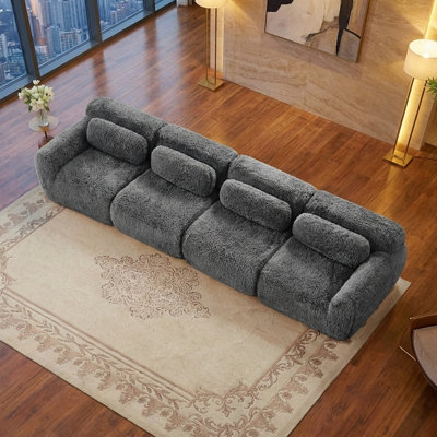 149'' Soft And Fluffy Plush Fabric,Boneless Sofa,32D High Density Sponge Ergonomic Design,Full-compression Vacuum Packaging,Free Combination Buckle Connection For Bedroom,Study,Home Theater